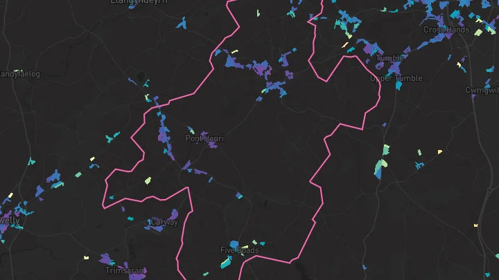 House price heatmap showing property values across Pontyberem