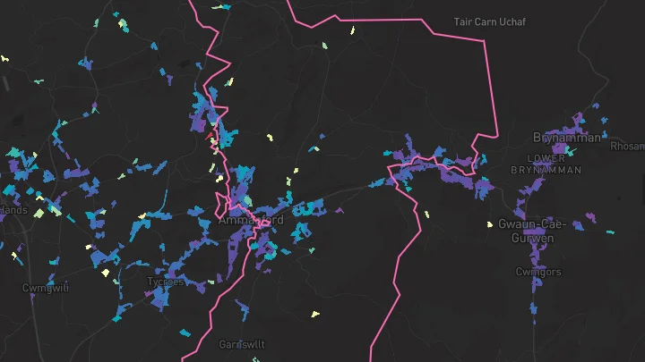 House price heatmap showing property values across Ammanford
