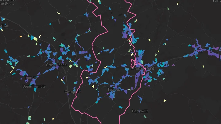 House price heatmap showing property values across Ammanford