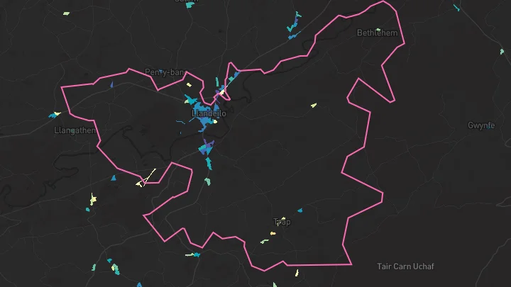 House price heatmap showing property values across Llandeilo