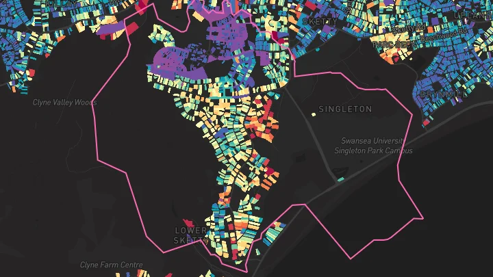 House price heatmap showing property values across Sketty