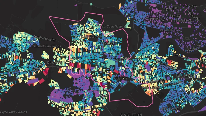 House price heatmap showing property values across Sketty