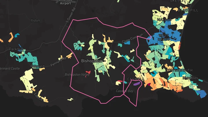 House price heatmap showing property values across Bishopston
