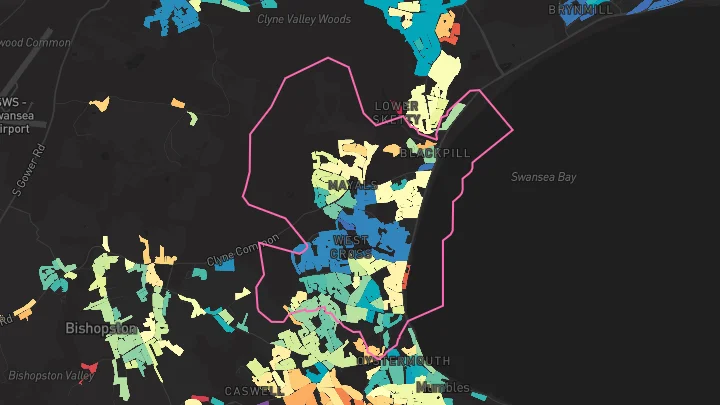 House price heatmap showing property values across West Cross