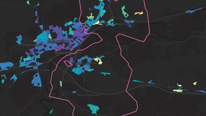 House price heatmap showing property values across Llangunnor