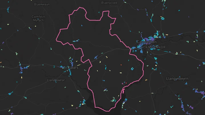 House price heatmap showing property values across Llangain