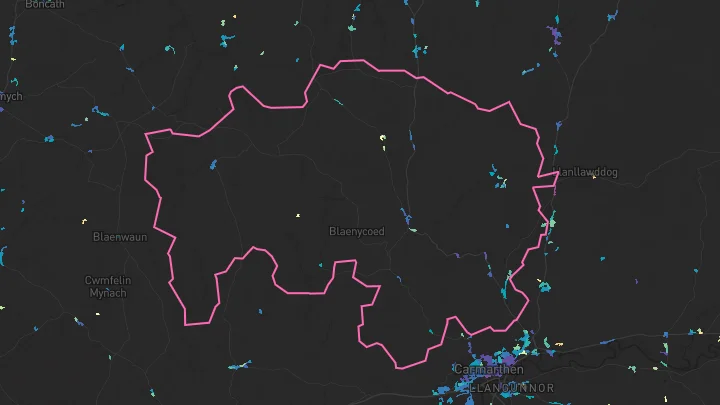 House price heatmap showing property values across Bronwydd Arms