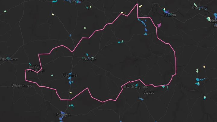 House price heatmap showing property values across Blaenffos