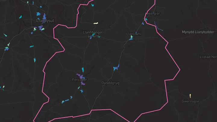 House price heatmap showing property values across Llanllwni