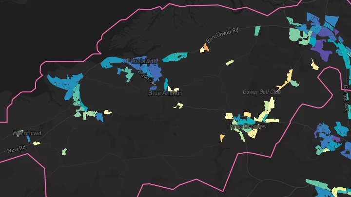House price heatmap showing property values across Gowerton