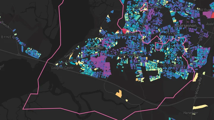 House price heatmap showing property values across Loughor
