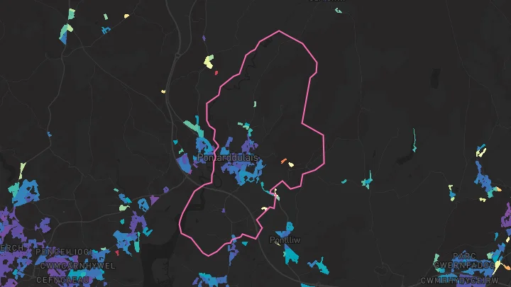 House price heatmap showing property values across Pontarddulais