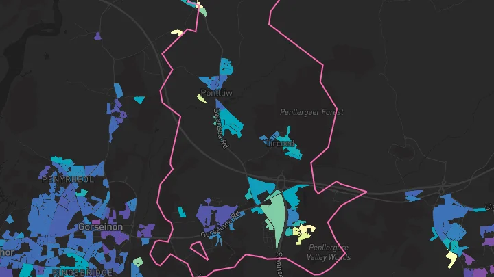 House price heatmap showing property values across Penllergaer