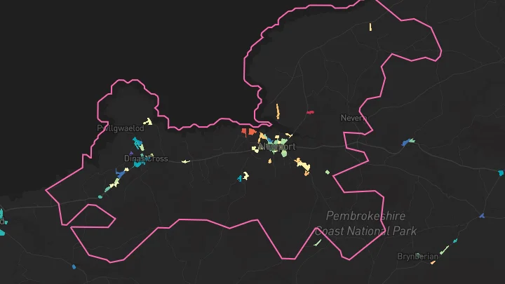 House price heatmap showing property values across Dinas Cross
