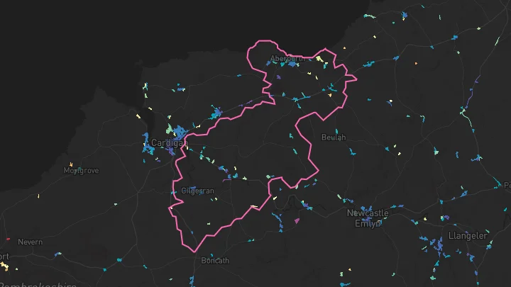 House price heatmap showing property values across Aberporth