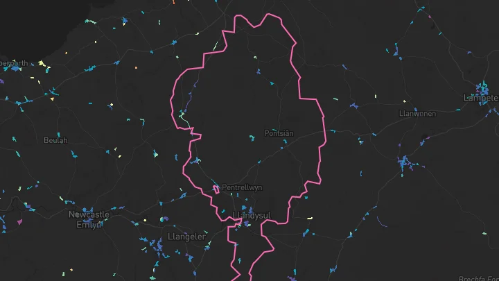 House price heatmap showing property values across Llandysul