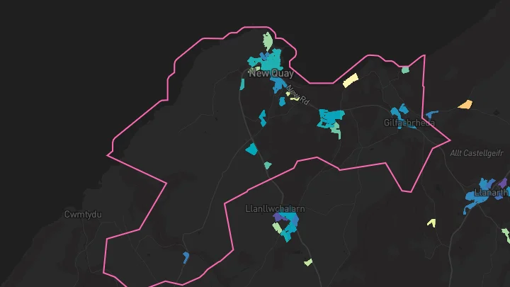 House price heatmap showing property values across New Quay