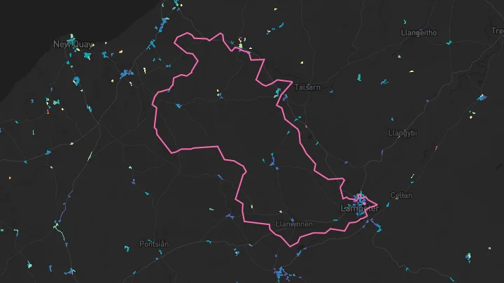House price heatmap showing property values across Lampeter