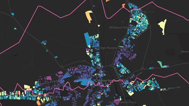 House price heatmap showing property values across Haverfordwest