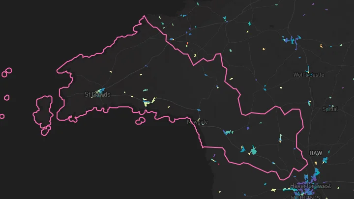 House price heatmap showing property values across St Davids