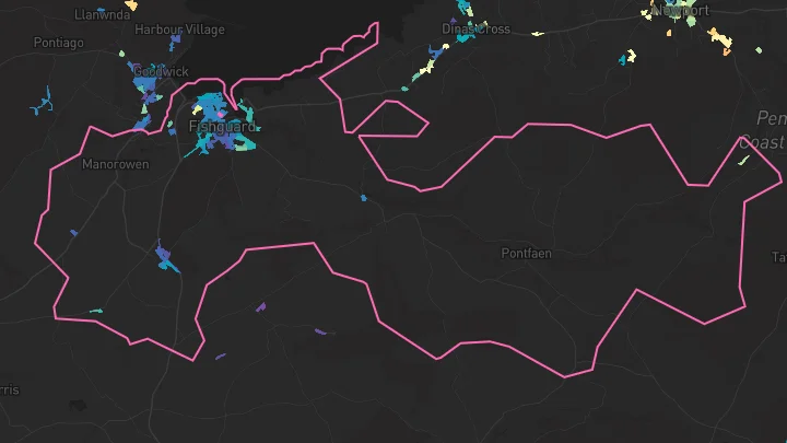 House price heatmap showing property values across Fishguard
