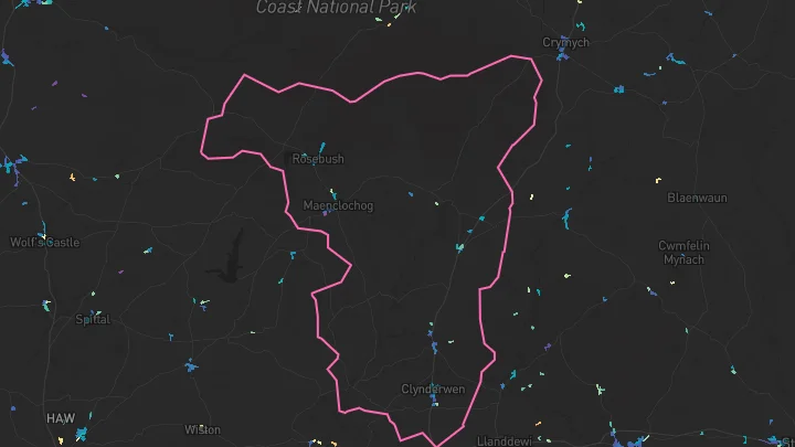 House price heatmap showing property values across Llandissilio