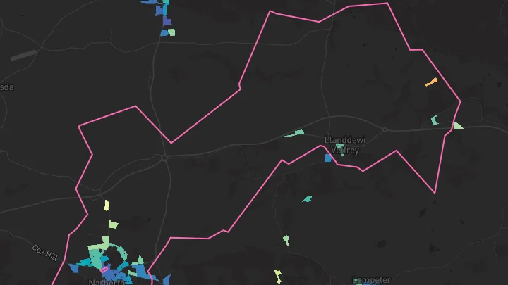 House price heatmap showing property values across Narberth