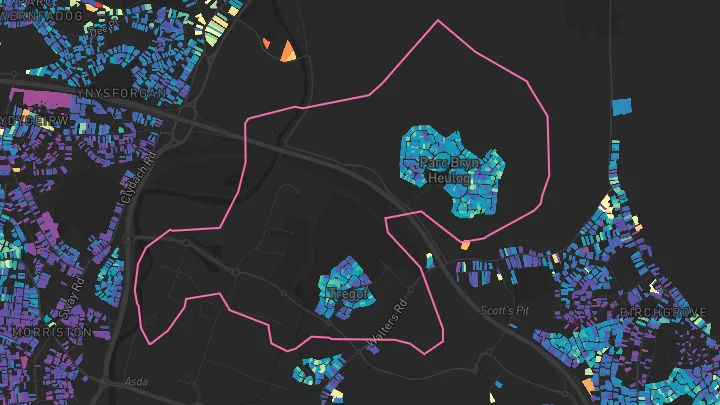 House price heatmap showing property values across Birchgrove