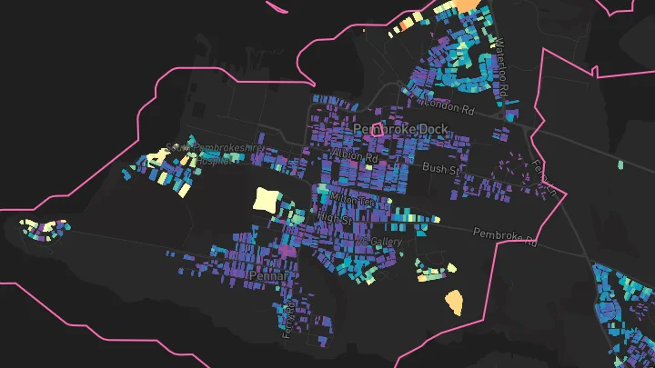 House price heatmap showing property values across Pembroke Dock