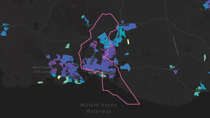 House price heatmap showing property values across Milford Haven