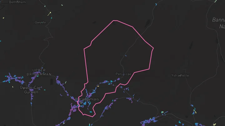 House price heatmap showing property values across Ystradgynlais