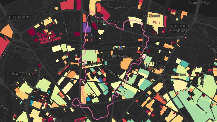 House price heatmap showing property values across Southwark