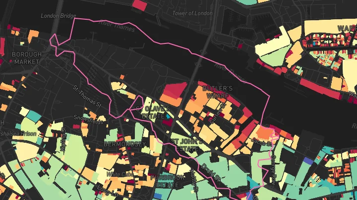 House price heatmap showing property values across London Bridge