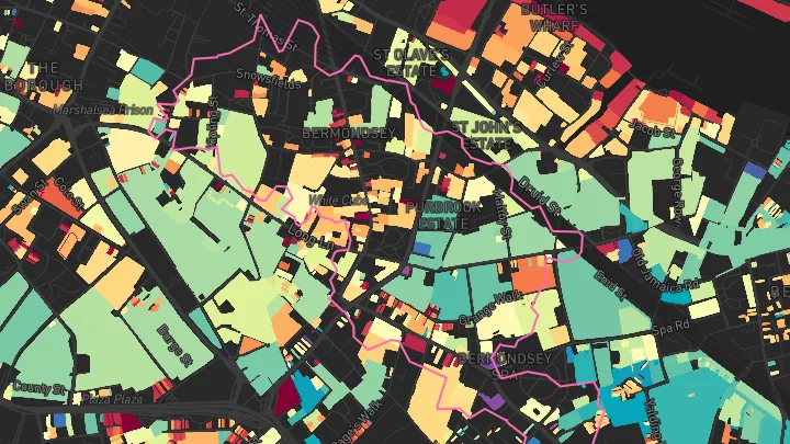 House price heatmap showing property values across London Bridge