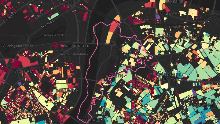 House price heatmap showing property values across Lambeth North