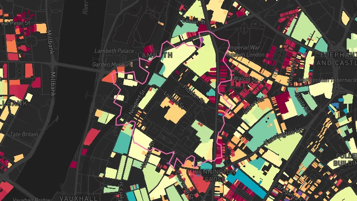 House price heatmap showing property values across Lambeth North