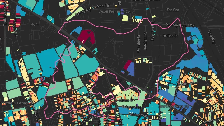 House price heatmap showing property values across Peckham