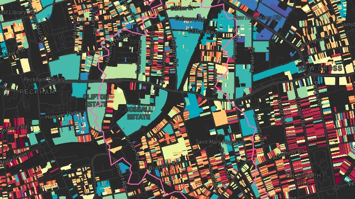 House price heatmap showing property values across Peckham