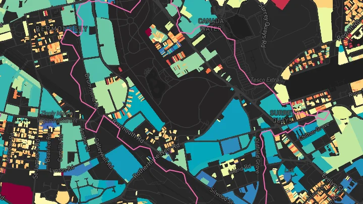 House price heatmap showing property values across Surrey Quays