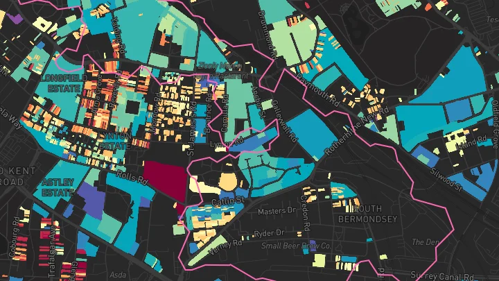 House price heatmap showing property values across Bermondsey