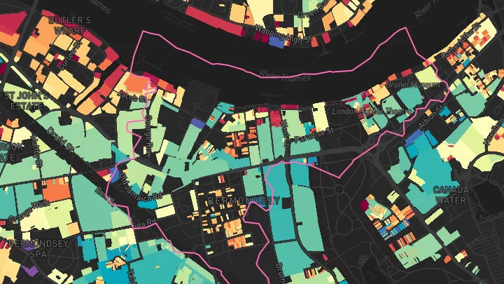 House price heatmap showing property values across Bermondsey