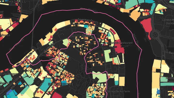 House price heatmap showing property values across Limehouse