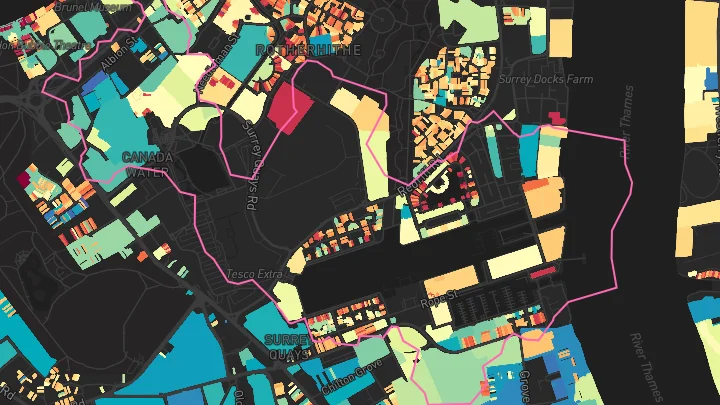 House price heatmap showing property values across Surrey Quays