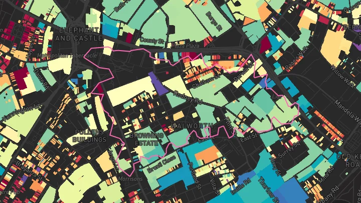 House price heatmap showing property values across Elephant And Castle