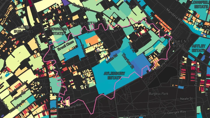 House price heatmap showing property values across Kennington