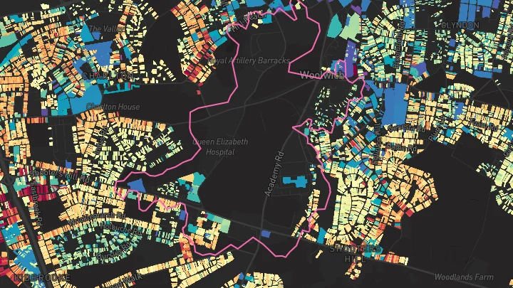 House price heatmap showing property values across Woolwich Dockyard