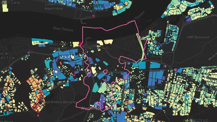 House price heatmap showing property values across Woolwich Arsenal