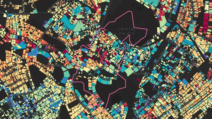 House price heatmap showing property values across Crystal Palace