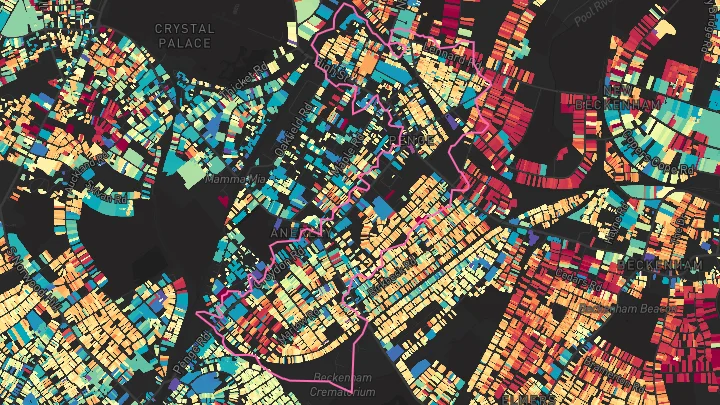 House price heatmap showing property values across Penge East