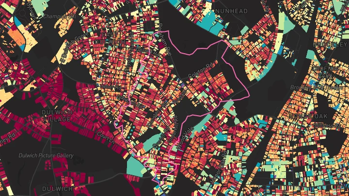House price heatmap showing property values across East Dulwich